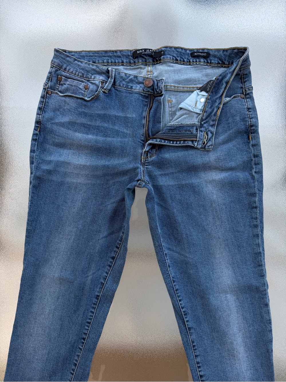 Max Jeans Blue Wash Boyfriend Tapered Leg Mid-Rise Skinny Jeans ~ Women’s 12 - Picture 5 of 9